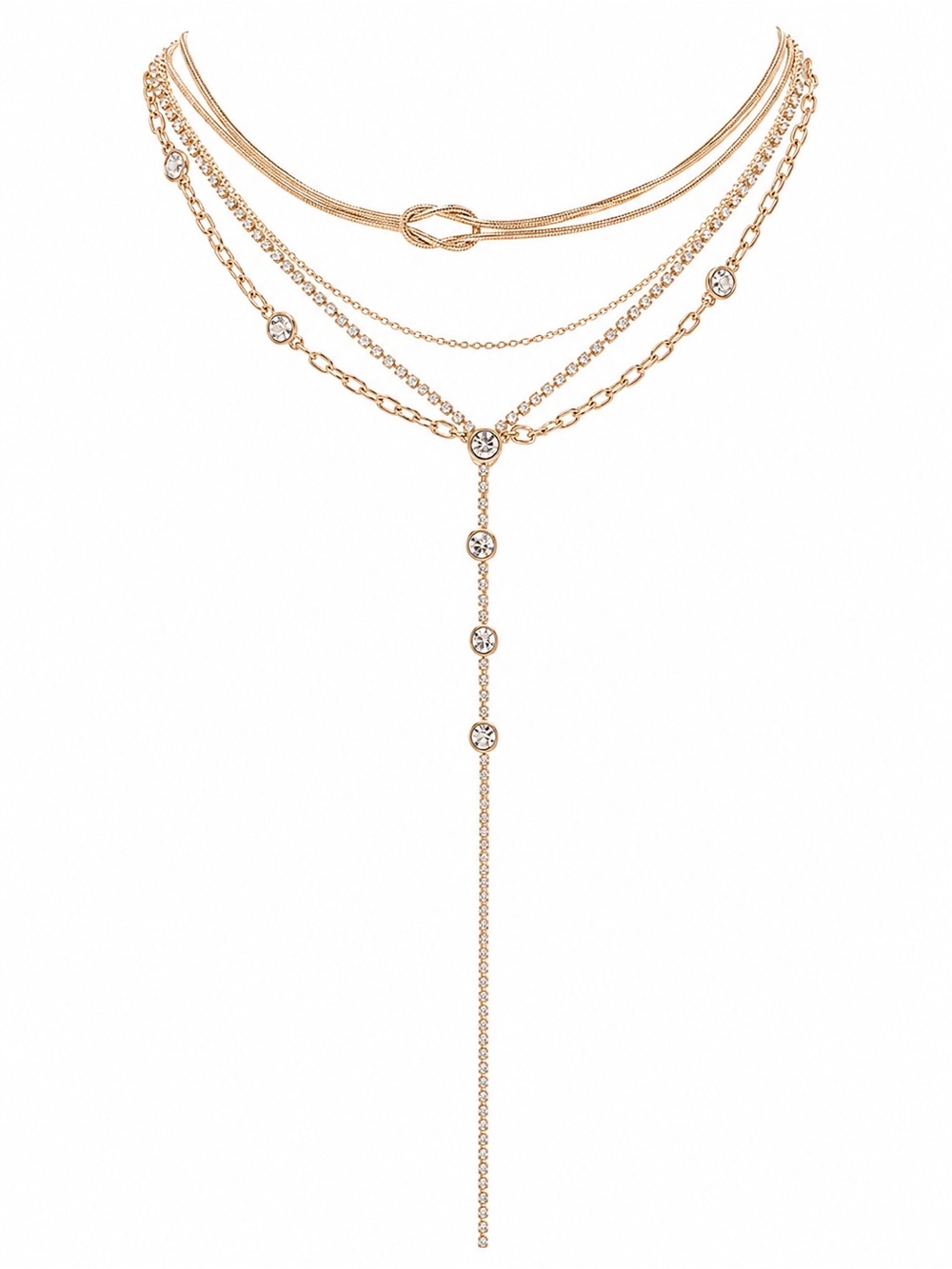 Anthropologie Gold Multi-Layer Y-Drop Necklace with Crystal Discs